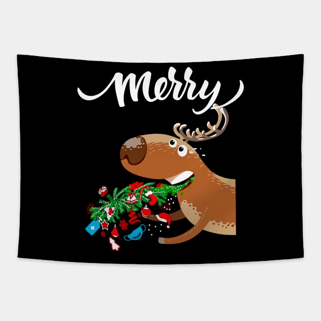 Puking Deer Ugly Christmas Tapestry by KsuAnn