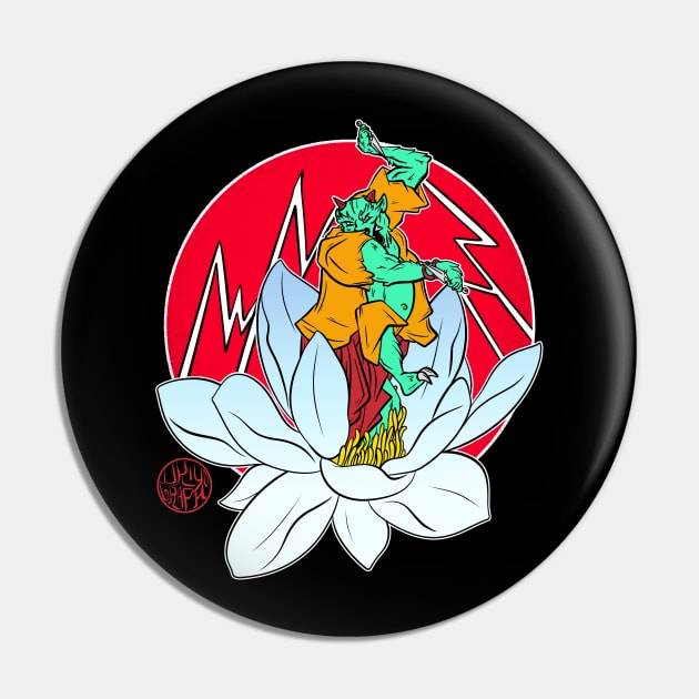 Oni - Japanese demon and lotus Pin by Ukiyograph