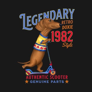 cute Funny Dachshund Legendary Retro Doxie on Scooter T-Shirt