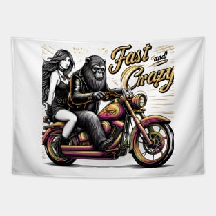 Wild Ride Woman Sasquatch Yeti bigfoot on Motorcycle Tapestry