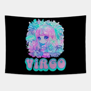 Kawaii Virgo Pastel Zodiac Sign Anime Astrology Birthday Tapestry