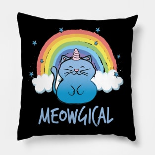 Blue cat unicorn Pillow