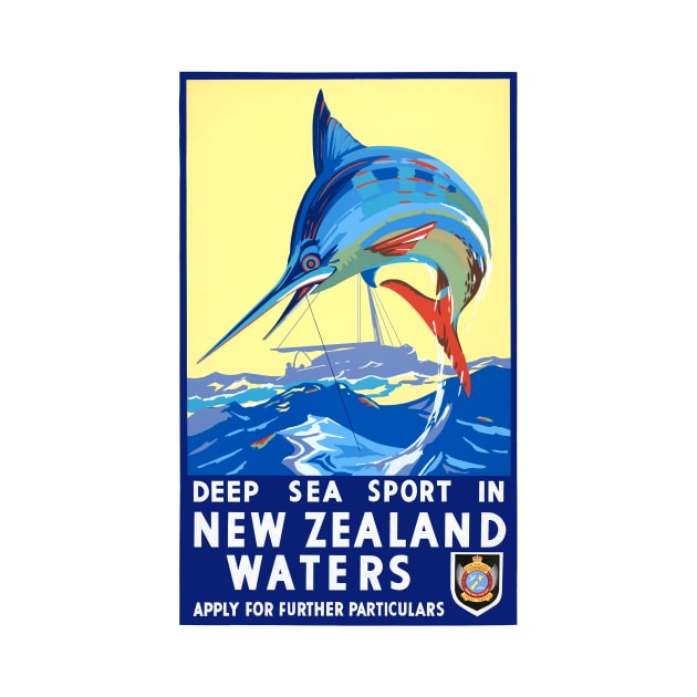 Vintage Travel Poster Deep Sea Sport in New Zealand Waters by vintagetreasure