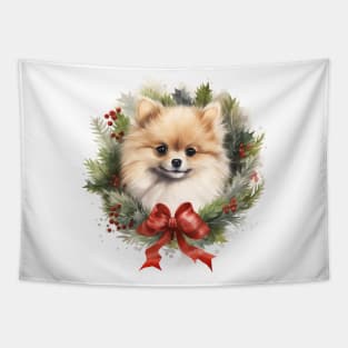 Christmas Pomeranian Dog Wreath Tapestry