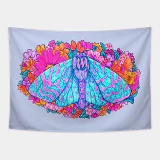 Vibrant Botanical Moth Painting Tapestry