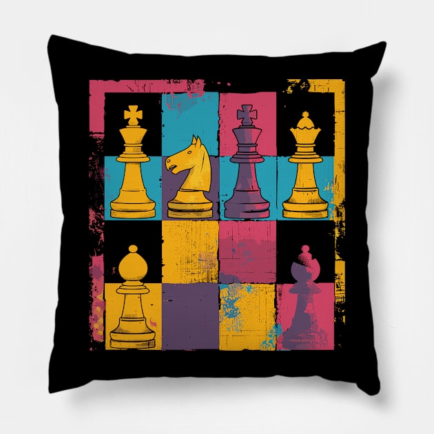 Retro Chess Player Chess tactician Vintage Chess Trainer Pillow by RetroZin