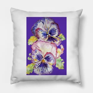 Pansy Watercolor Purple Flower Pattern on Dark Purple Pillow
