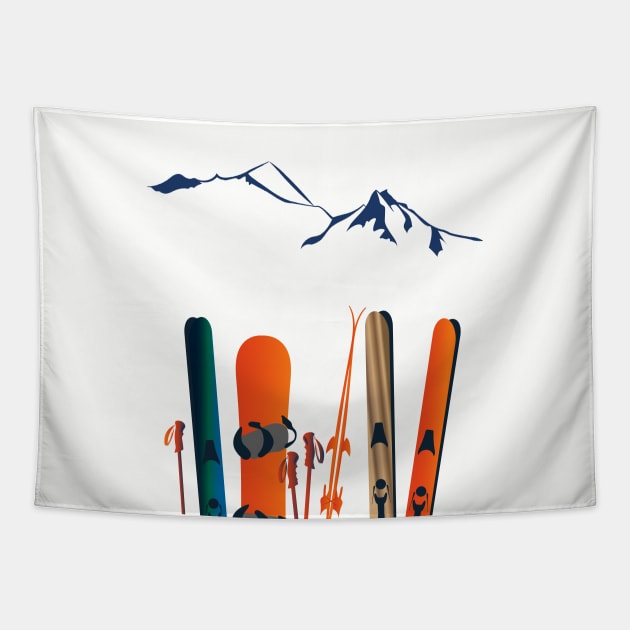 Mountain and ski Tapestry by leewarddesign