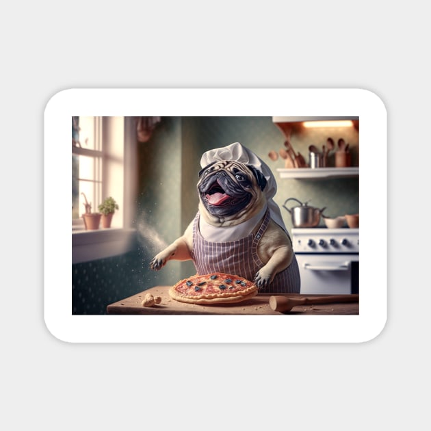 Pug Dog Pizza Chef Singing in the Kitchen T-Shirt Mug Apron Magnet by candiscamera