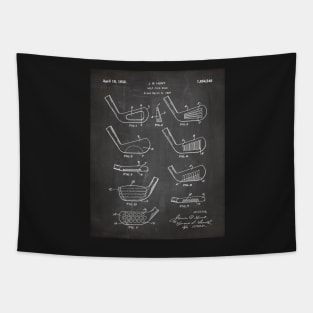 Golfing Iron Patent - Golf Fan Golfer Gift Art - Black Chalkboard Tapestry