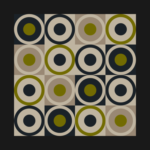 Retro Square and Circle Tile Olive Black and Cream by Blue-Banana