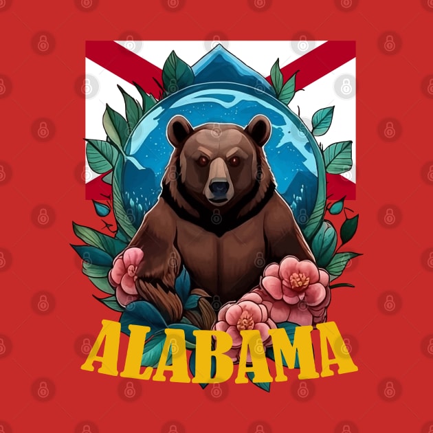 Black Bear Surrounded by Camellia With Alabama State by taiche