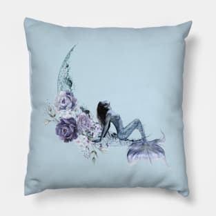 Mermaid Moon Blue Pillow