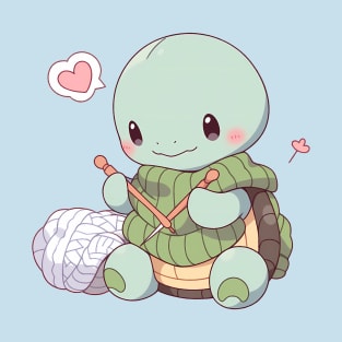 Cozy Creations: Adorable Kawaii Turtle Knits with Love T-Shirt