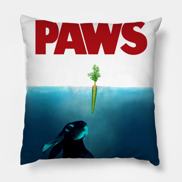 PAWS jaws bunny rabbit parody Pillow by Funky Stylez