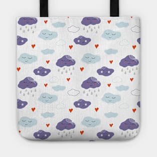 Seamless pattern with clouds, rain drops and hearts Tote