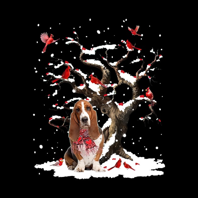 Basset Hound Scarf Cardinal Snow Christmas by Benko Clarence