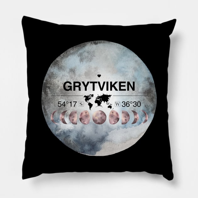 Grytviken, South Georgia And The South Sandwich Islands, United Kingdom, Watercolor Design with Latitude & Longitude Map Coordinates Pillow by MapYourWorld