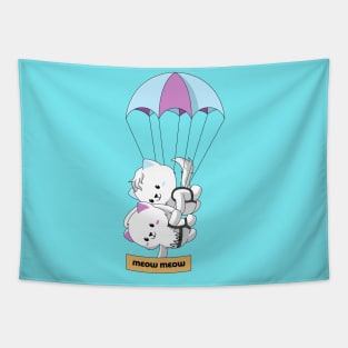 2 cute cats parachuting Tapestry