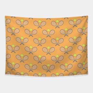 Tennis Seamless Pattern - Racket and Ball on Orange Background Tapestry