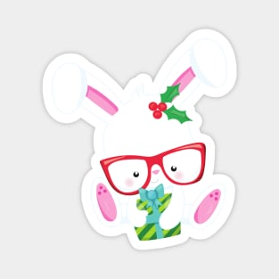 Christmas Bunny, Hipster Bunny, Bunny With Glasses Magnet