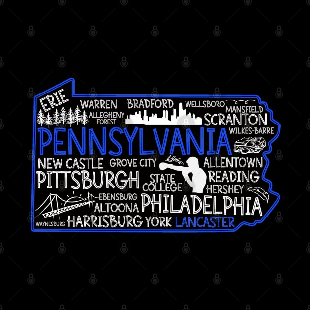 Lancaster Pennsylvania cute map, Erie, Bethlehem, Levittown, Harrisburg, Hershey by BoogieCreates