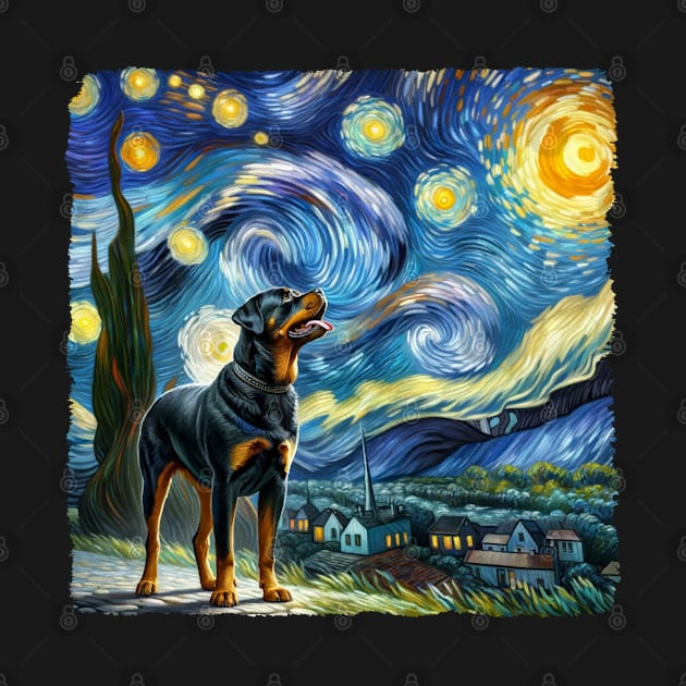 Starry Rottweiler Dog Portrait - Pet Portrait by starry_night