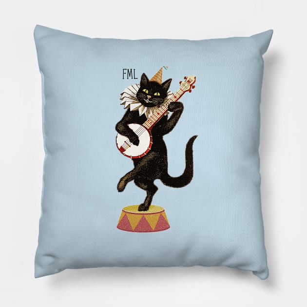 Funny Cat - Vintage Retro Banjo Kitty - FML Pillow by Design By Leo