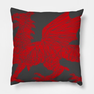 Geometric Welsh Dragon - Black Background Pillow