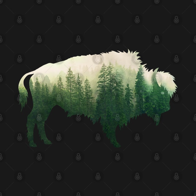 Dramabite Preserve protect double exposure bison buffalo wild animal by dramabite