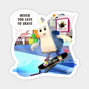 Bunny skate white rabbit skater, never too late Magnet