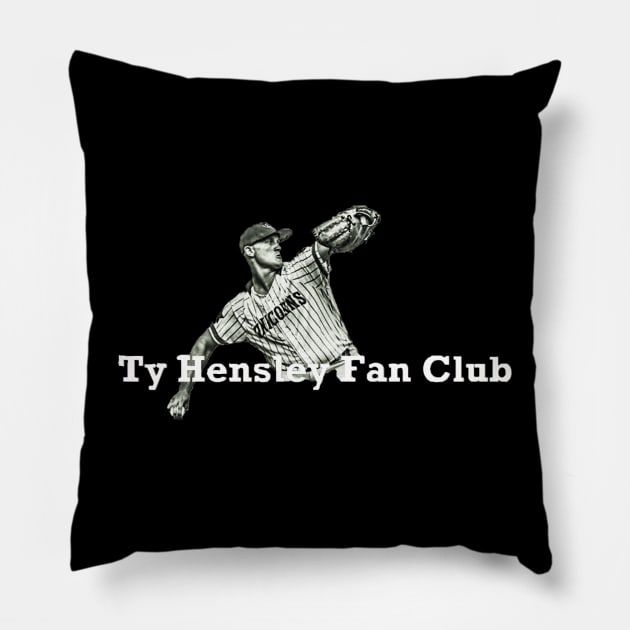 Ty Hensley Fan Club Retro Worn Design Pillow by Bleeding Yankee Blue