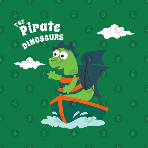 Vector illustration of dinosaur pirate on a ship at the sea by KIDS APPAREL