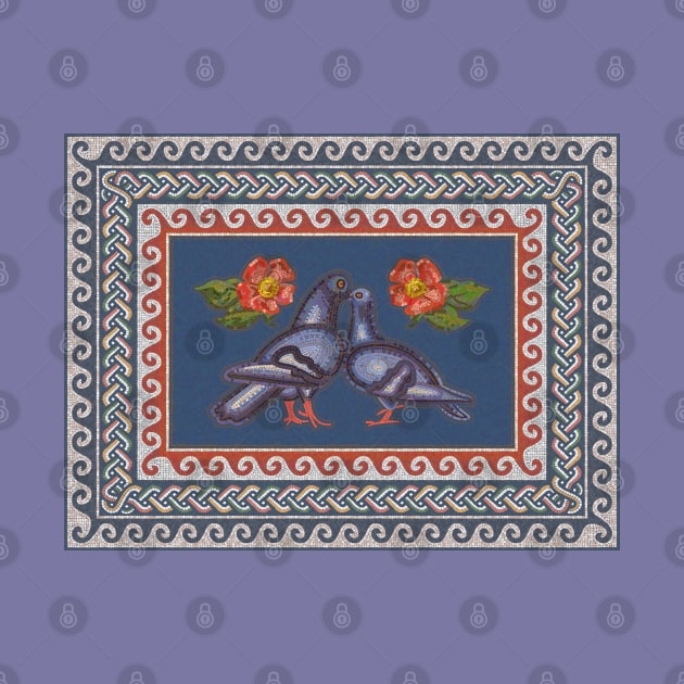 Romantic Couple Of Pigeons Vintage Roman Mosaic by okpinsArtDesign