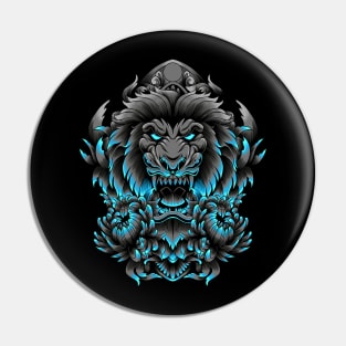 angry lion with flower and ornaments Pin