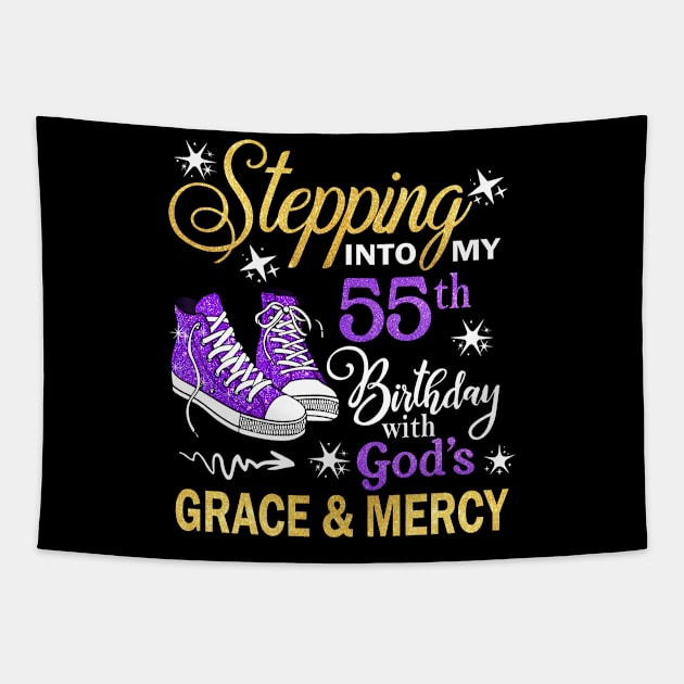 Stepping Into My 55th Birthday With God's Grace & Mercy Bday Tapestry by MaxACarter