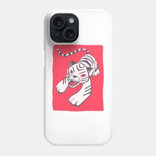 White siberian tiger on red. Hand drawn illustration Phone Case