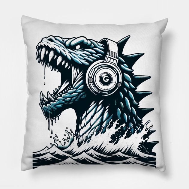 Godzilla Beats: Anime and Manga Lover Tee Pillow by Klimek Prints