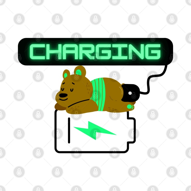 Charging Low Battery Bear Funny by PGasbarroneArt