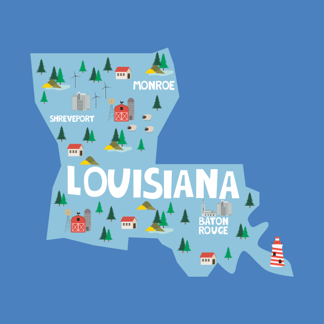 Louisiana Illustrated Map by JunkyDotCom