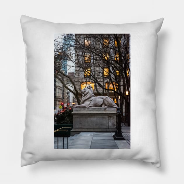 Library Lion at Dusk Pillow by andykazie