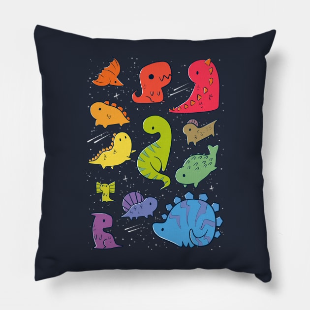 Tiny Rainbow Dinosaurs Pillow by TaylorRoss1