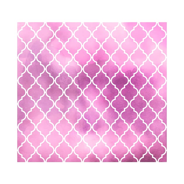 Pink Latticework, Quatrefoil, Trellis, Watercolors by Jelena Dunčević