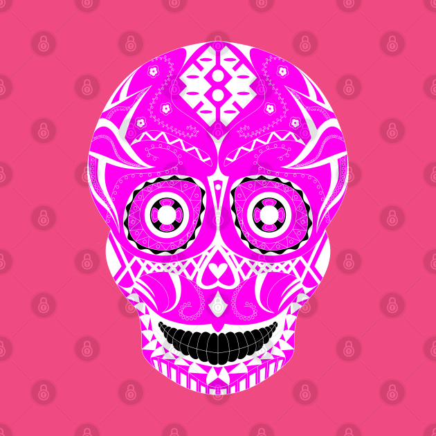 skulll candy in pink pattern in tribal mask ecopop by jorge_lebeau