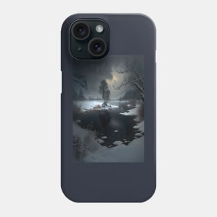 Landscape of winter lake in mountain valley - eerie nights Phone Case