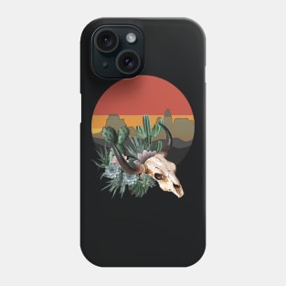 Cow Skull and succulents plant, catus and flowers, sunset on desert cactus Phone Case