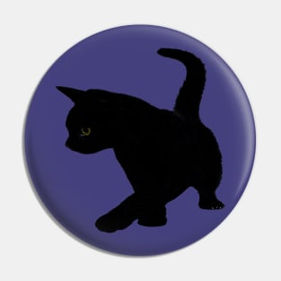 Cute Baby Black Cat Silhouette Tail Held High Vector Cut Out Pin