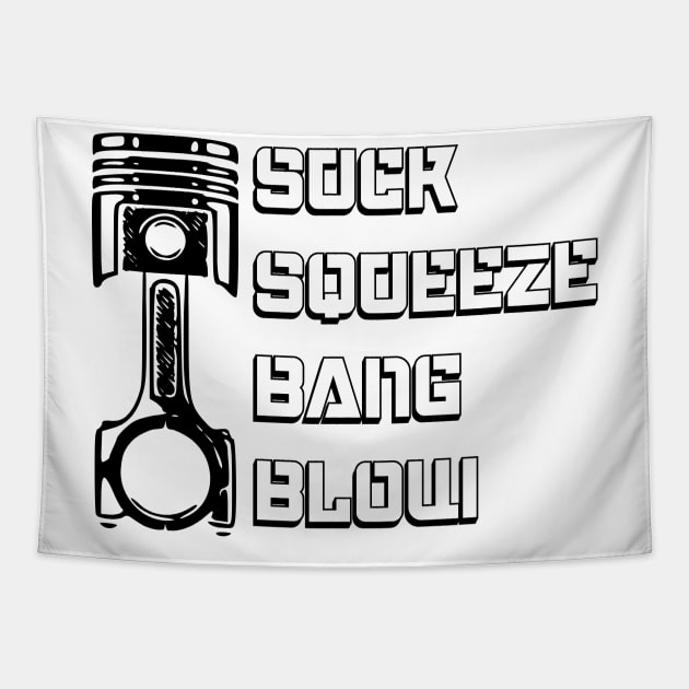 Suck, squeeze, bang, blow piston Tapestry by iiTsZ3RO