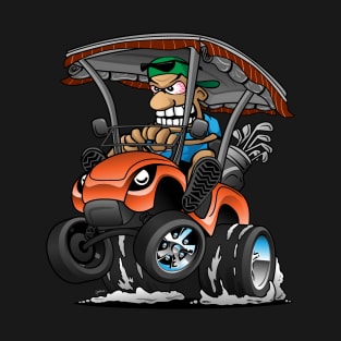 Funny Golf Cart Hotrod Golf Car Popping a Wheelie Cartoon T-Shirt