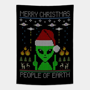 Merry Christmas People of Earth Tapestry